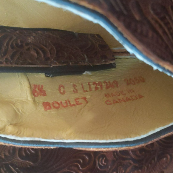 BOULET #2050 hand tooled Ranger Chestnut leather cowboy boots square toe 6.5 NEW - Picture 15 of 15
